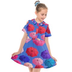 Rainbow Umbrella Kids  Short Sleeve Shirt Dress by Sparkle