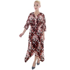 Digital Checkboard Quarter Sleeve Wrap Front Maxi Dress