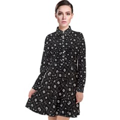 Black And White Intricate Geometric Print Long Sleeve Chiffon Shirt Dress