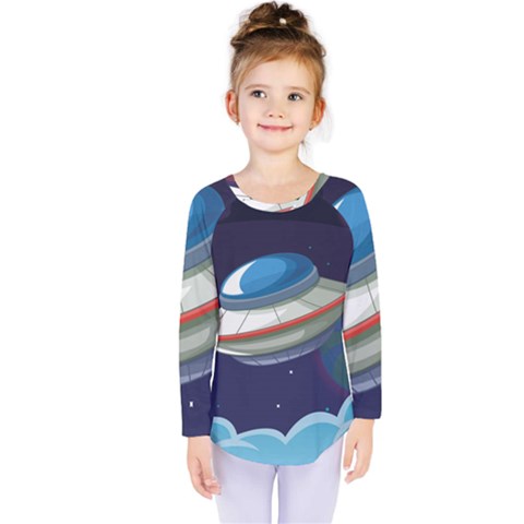 Ufo Alien Spaceship Galaxy Kids  Long Sleeve Tee by Vaneshart