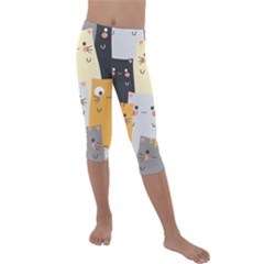 Seamless Pattern Cute Cat Cartoons Kids  Lightweight Velour Capri Leggings  by Vaneshart