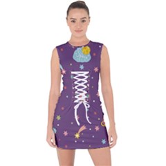 Space Travels Seamless Pattern Vector Cartoon Lace Up Front Bodycon Dress by Vaneshart