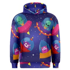 Cartoon Funny Aliens With Ufo Duck Starry Sky Set Men s Overhead Hoodie by Vaneshart