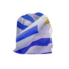 Uruguay Flags Waving Drawstring Pouch (large)