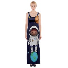 Boy Spaceman Space Rocket Ufo Planets Stars Thigh Split Maxi Dress by Vaneshart