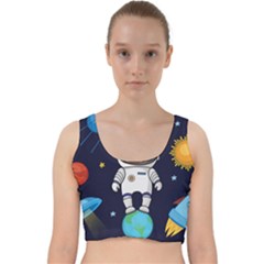 Boy Spaceman Space Rocket Ufo Planets Stars Velvet Racer Back Crop Top by Vaneshart