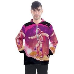 Astronaut Spacesuit Standing Surfboard Surfing Milky Way Stars Men s Half Zip Pullover by Vaneshart