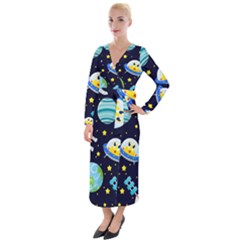 Space Seamless Pattern Velvet Maxi Wrap Dress by Vaneshart