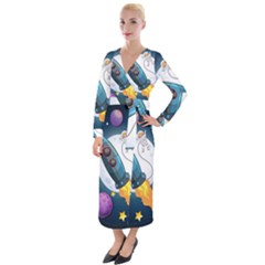 Spaceship Astronaut Space Velvet Maxi Wrap Dress by Vaneshart