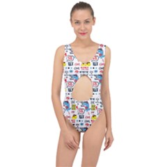 Monster Cool Seamless Pattern Center Cut Out Swimsuit by Vaneshart