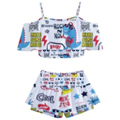 Monster Cool Seamless Pattern Kids  Off Shoulder Skirt Bikini