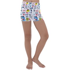 Monster Cool Seamless Pattern Kids  Lightweight Velour Yoga Shorts by Vaneshart