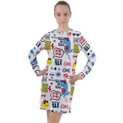 Monster Cool Seamless Pattern Long Sleeve Hoodie Dress by Vaneshart