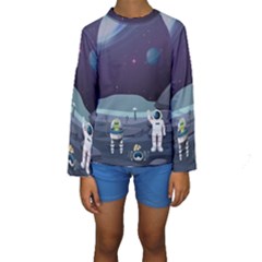 Alien Astronaut Scene Kids  Long Sleeve Swimwear by Vaneshart