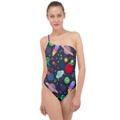 Cosmos Ufo Concept Seamless Pattern Classic One Shoulder Swimsuit