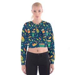 Brazil Musical Instruments Seamless Carnival Pattern Cropped Sweatshirt by Vaneshart