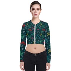 Guitars Musical Notes Seamless Carnival Pattern Long Sleeve Zip Up Bomber Jacket by Vaneshart