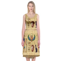 Egypt Horizontal Illustration Midi Sleeveless Dress