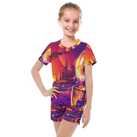 Far Future Human Colonization Kids  Mesh Tee And Shorts Set by Vaneshart