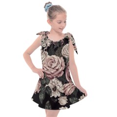 Elegant Seamless Pattern Blush Toned Rustic Flowers Kids  Tie Up Tunic Dress by Vaneshart