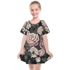 Elegant Seamless Pattern Blush Toned Rustic Flowers Kids  Smock Dress by Vaneshart