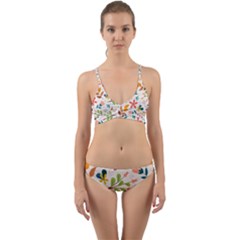 Colorful Ditsy Floral Print Background Wrap Around Bikini Set