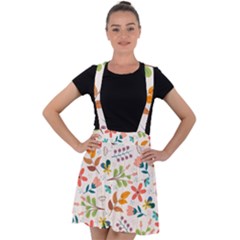 Colorful Ditsy Floral Print Background Velvet Suspender Skater Skirt by Vaneshart