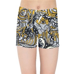 Crazy Abstract Doodle Social Doodle Drawing Style Kids  Sports Shorts by Vaneshart