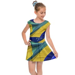 Brazil Flags Waving Background Kids  Cap Sleeve Dress by dflcprintsclothing