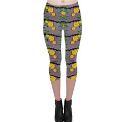 Plumeria And Frangipani Temple Flowers Ornate Capri Leggings  by pepitasart