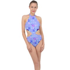 Seamless Pattern Pastel Galaxy Future Halter Side Cut Swimsuit