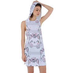 Cat With Bow Pattern Racer Back Hoodie Dress by Vaneshart