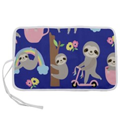 Hand Drawn Cute Sloth Pattern Background Pen Storage Case (s) by Vaneshart