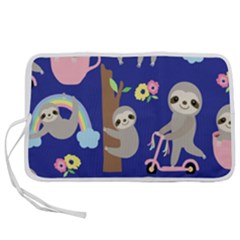 Hand Drawn Cute Sloth Pattern Background Pen Storage Case (l) by Vaneshart