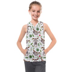 Seamless Pattern With Cute Sloths Kids  Sleeveless Hoodie