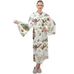 Seamless Pattern With Cute Sloths Sleep More Maxi Velour Kimono by Vaneshart