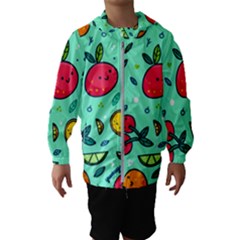 Various Fruits With Faces Seamless Pattern Kids  Hooded Windbreaker by Vaneshart