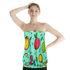 Various Fruits With Faces Seamless Pattern Strapless Top by Vaneshart