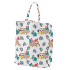 Cute Lazy Sloth Summer Fruit Seamless Pattern Giant Grocery Tote by Vaneshart