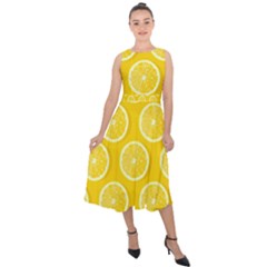 Lemon Fruits Slice Seamless Pattern Midi Tie-back Chiffon Dress by Vaneshart