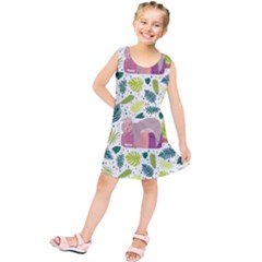 Cute Sloth Sleeping Ice Cream Surrounded By Green Tropical Leaves Kids  Tunic Dress by Vaneshart