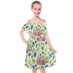 Cute Sloth Sleeping Ice Cream Surrounded By Green Tropical Leaves Kids  Cut Out Shoulders Chiffon Dress by Vaneshart