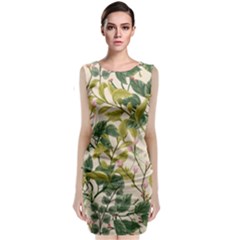 Flower Leaves Background Sleeveless Velvet Midi Dress by Vaneshart