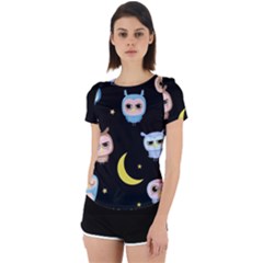 Cute Owl Doodles With Moon Star Seamless Pattern Back Cut Out Sport Tee