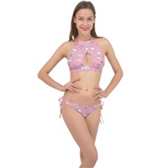 Cute Unicorn Seamless Pattern Cross Front Halter Bikini Set by Vaneshart