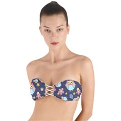 Owl Stars Pattern Background Twist Bandeau Bikini Top by Vaneshart