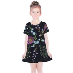 Embroidery Trend Floral Pattern Small Branches Herb Rose Kids  Simple Cotton Dress by Vaneshart