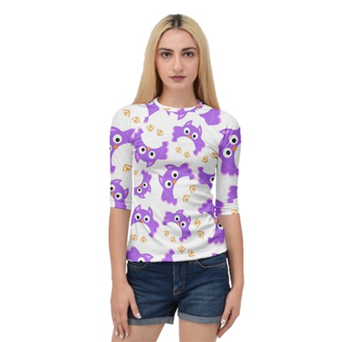 Purple Owl Pattern Background Quarter Sleeve Raglan Tee by Vaneshart