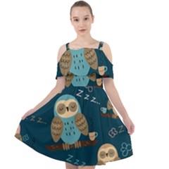 Seamless Pattern Owls Dreaming Cut Out Shoulders Chiffon Dress