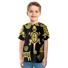 Mexican Culture Golden Tribal Icons Kids  Sport Mesh Tee